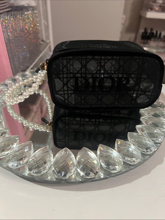 Dior Handbags - Dior Black Mesh Cosmetic Pouch with Pearl Strap